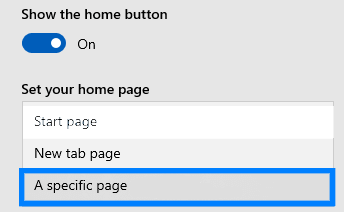 Microsoft Edge Homepage Selection
